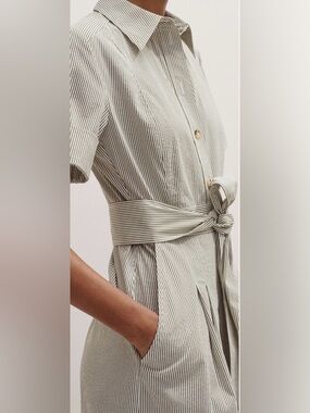 ME+EM Olive and White Narrow-Stripe Shirt Dress